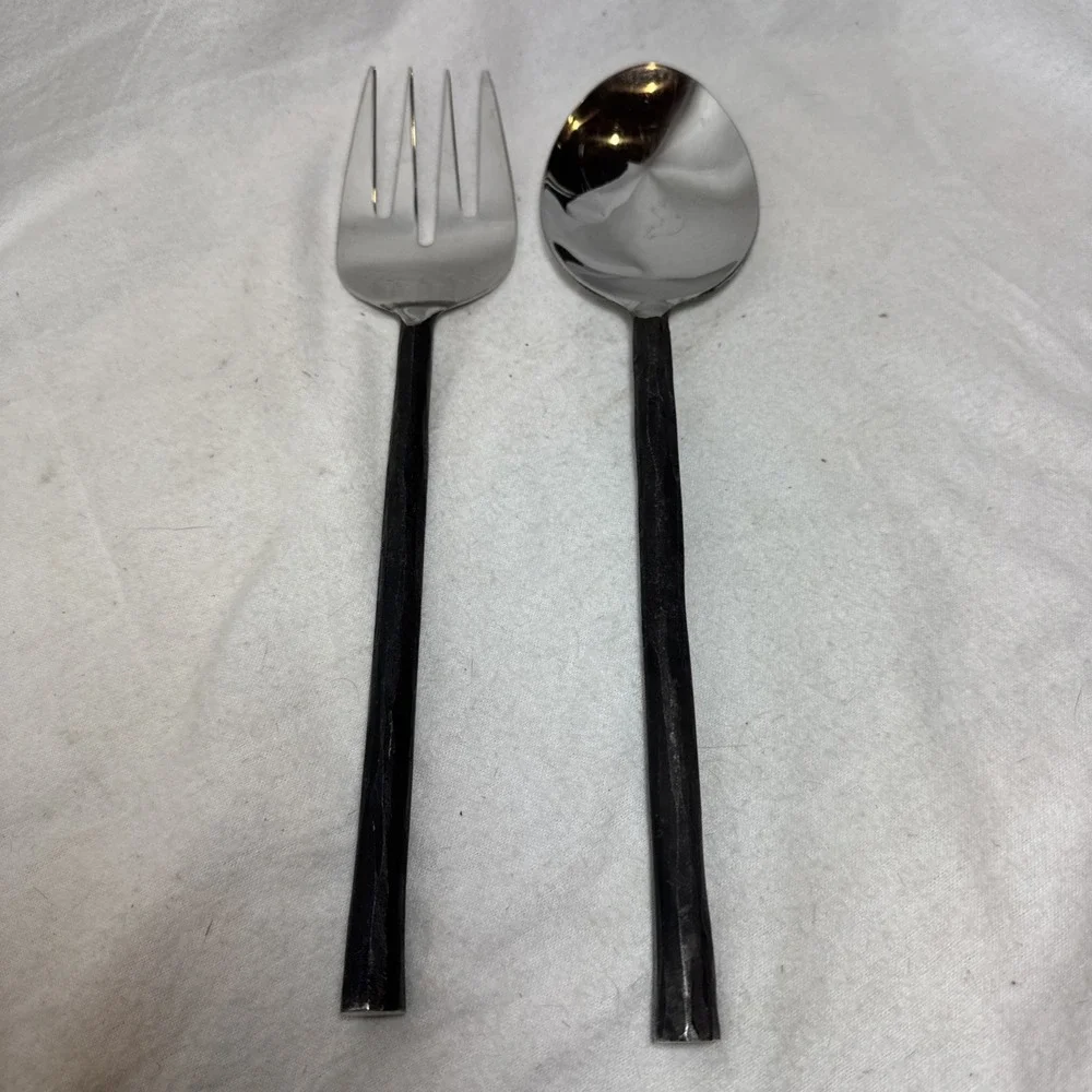 Raw Steel Forged Black Silverware Viking Medieval Hammered Salad Set 11.5
